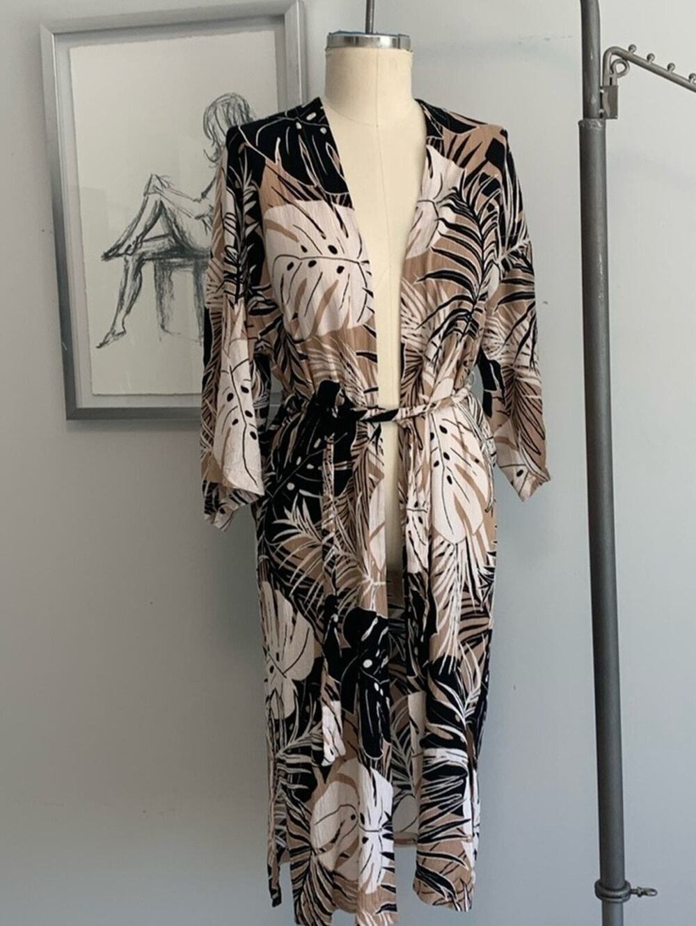 Vintage Audrey 3+1 Palm Kimono Robe USA Made Small Vintage Loungewear Retro Robe